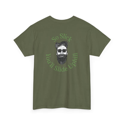 So Slick You'll Slide Uphill Tee — Retro Bearded Sunglasses Graphic Shirt