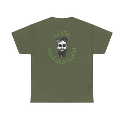 So Slick You'll Slide Uphill Tee — Retro Bearded Sunglasses Graphic Shirt